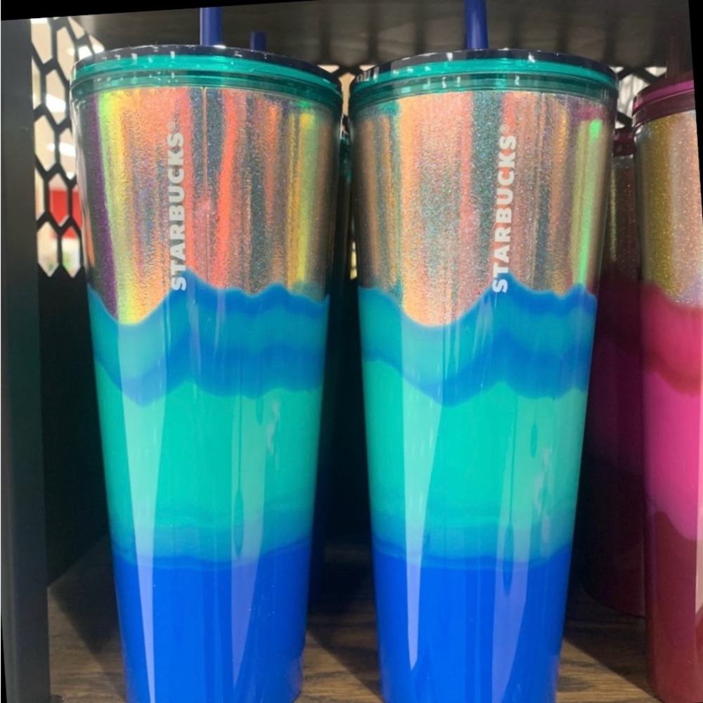 Starbucks Ombre Mint Gold Glitter Wave Tumbler Cup 24oz High Polished NWT 2022
